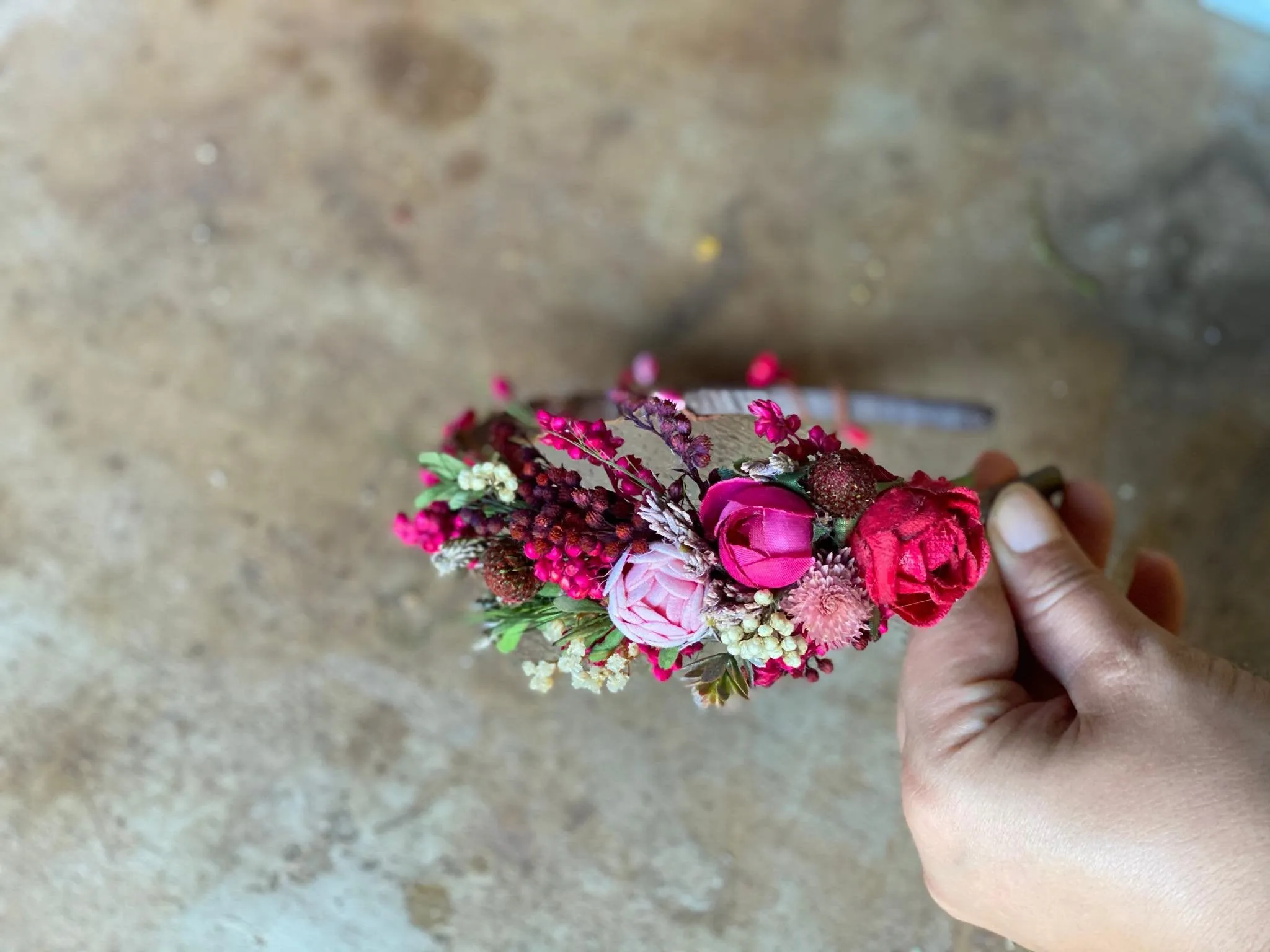 Fuchsia flower headband for bride