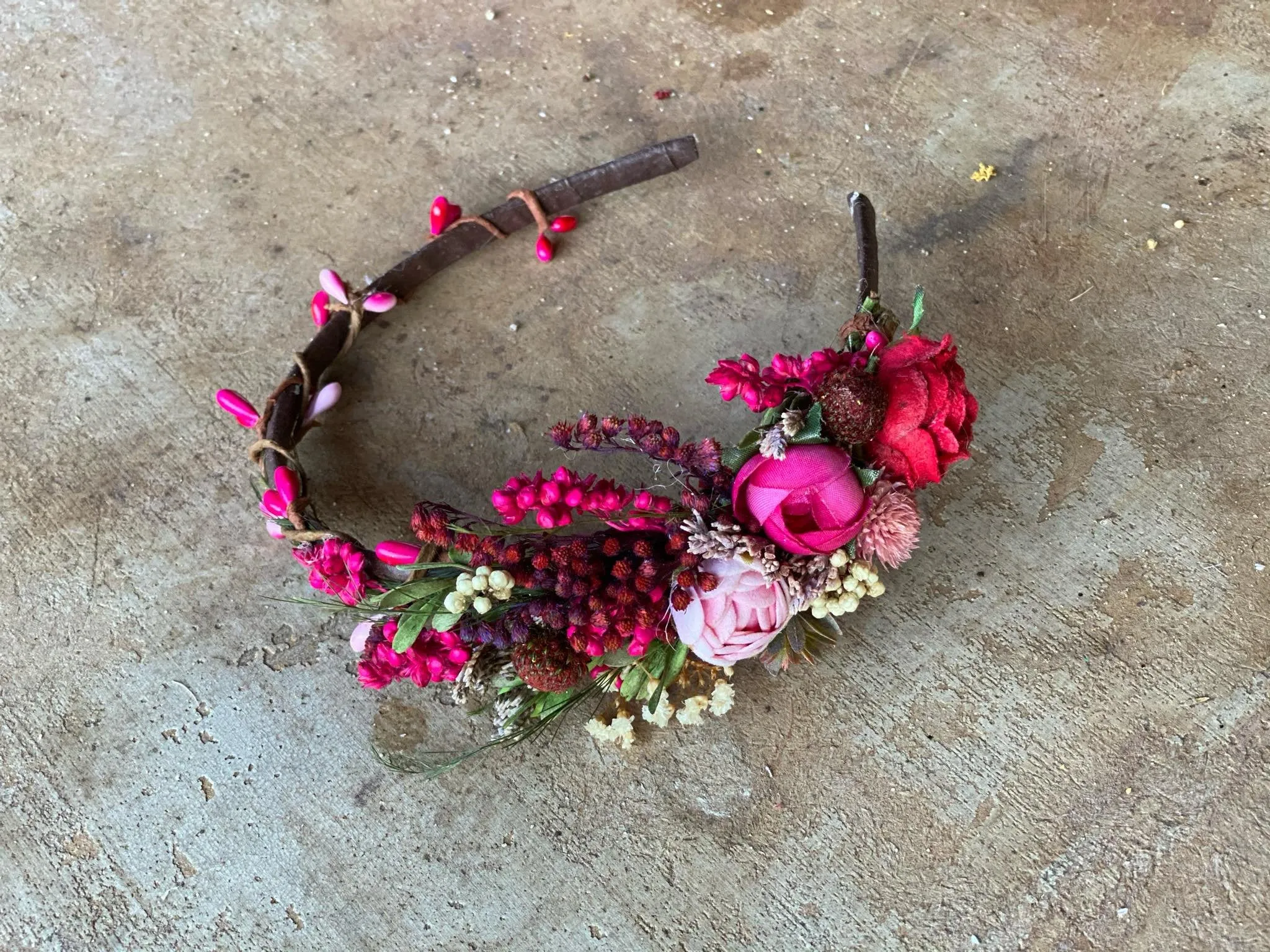 Fuchsia flower headband for bride