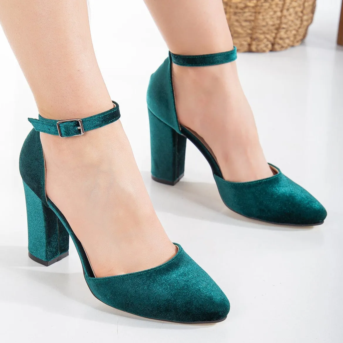 Gisele - Emerald Green Wedding Heels with Ribbon