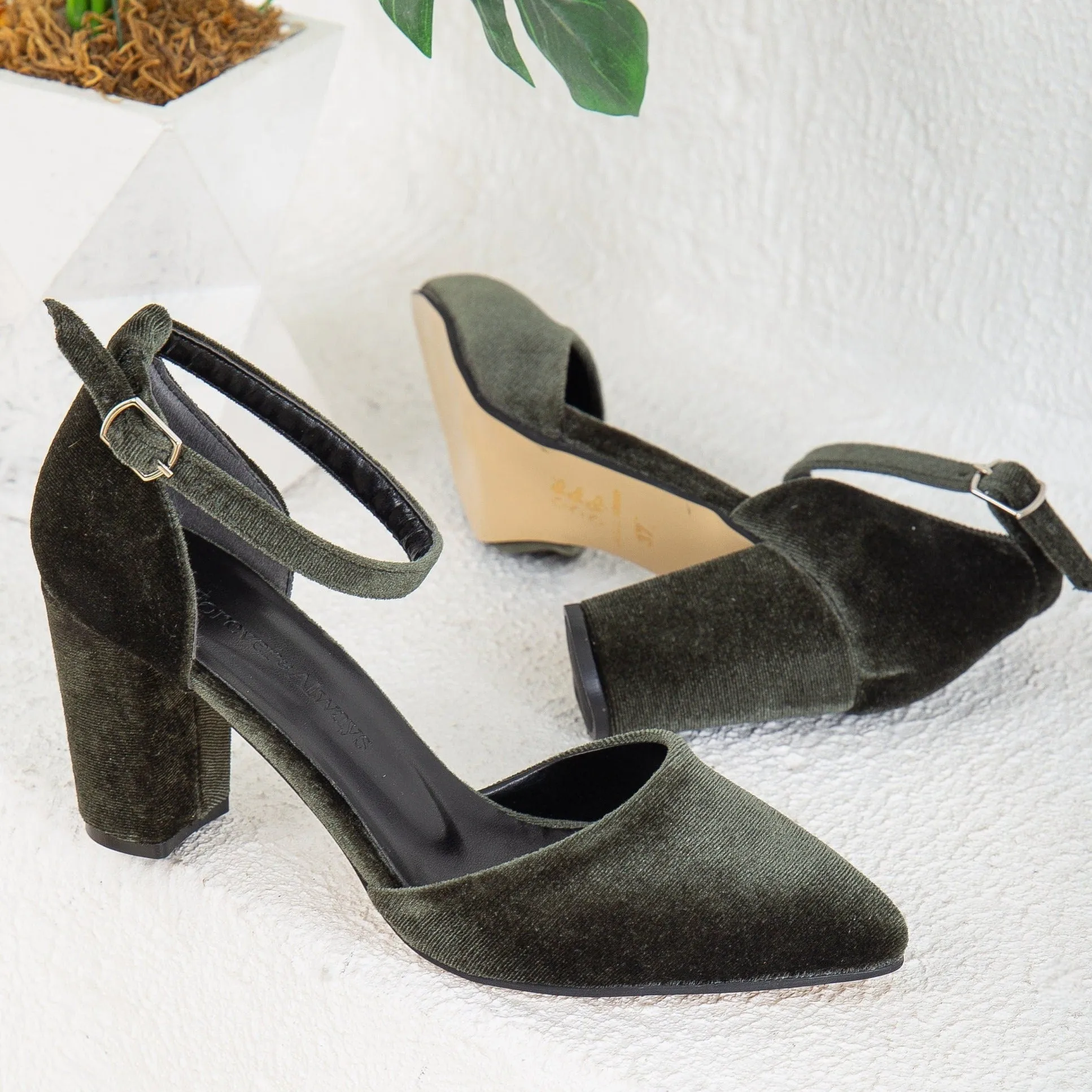 Gisele - Olive Green Velvet Shoes