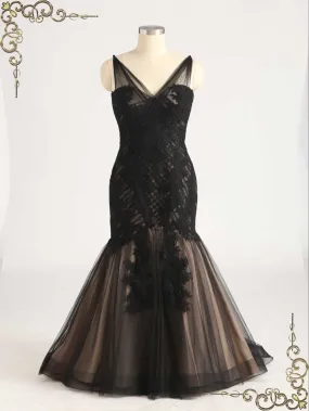 Gothic Black Lace Wedding Dress with Champagne Lining TRINITY