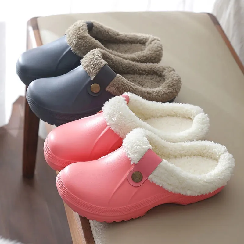 Groovywish Plush Winter Slippers Women Heel Support Waterproof Slides