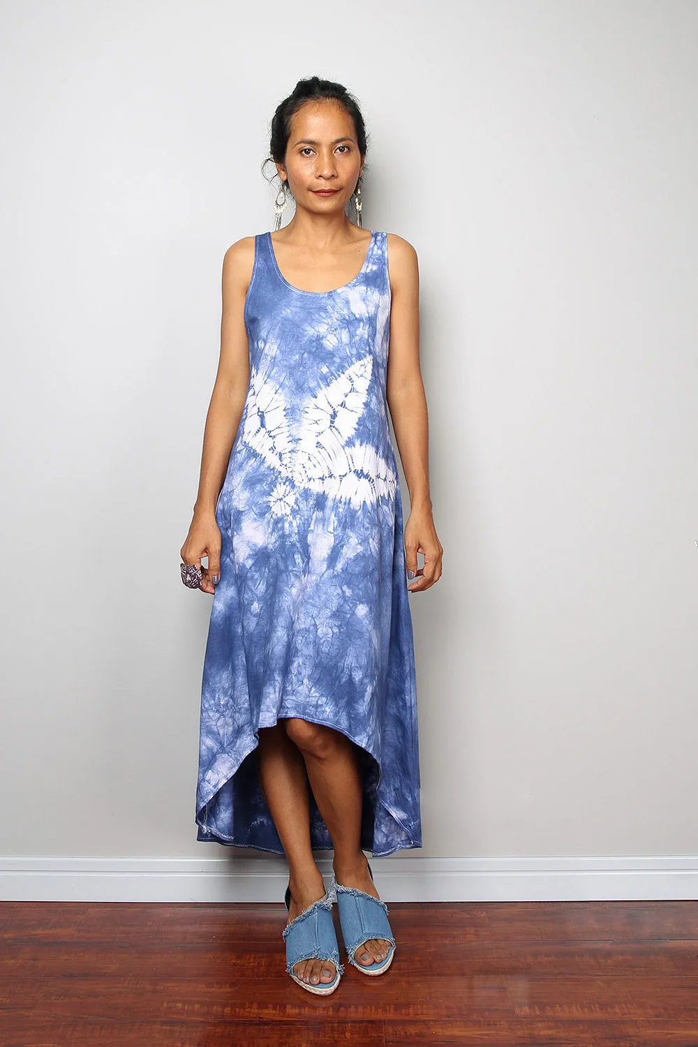 Halter Dress - White and Blue Summer Dress - Hand Dyed Dress : Tie Dye Collection