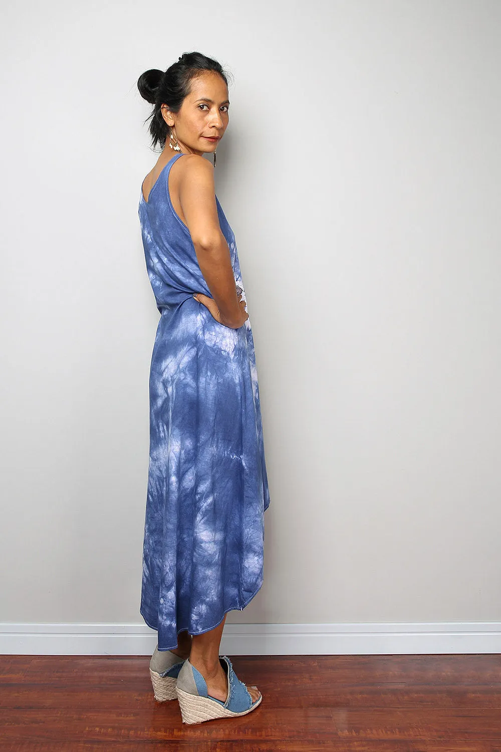 Halter Dress - White and Blue Summer Dress - Hand Dyed Dress : Tie Dye Collection