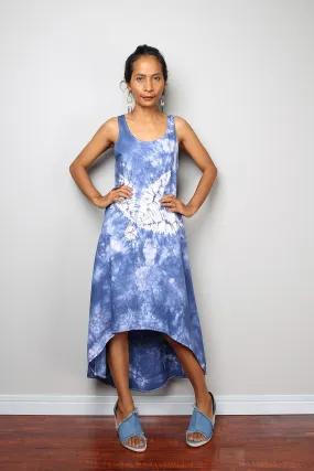 Halter Dress - White and Blue Summer Dress - Hand Dyed Dress : Tie Dye Collection