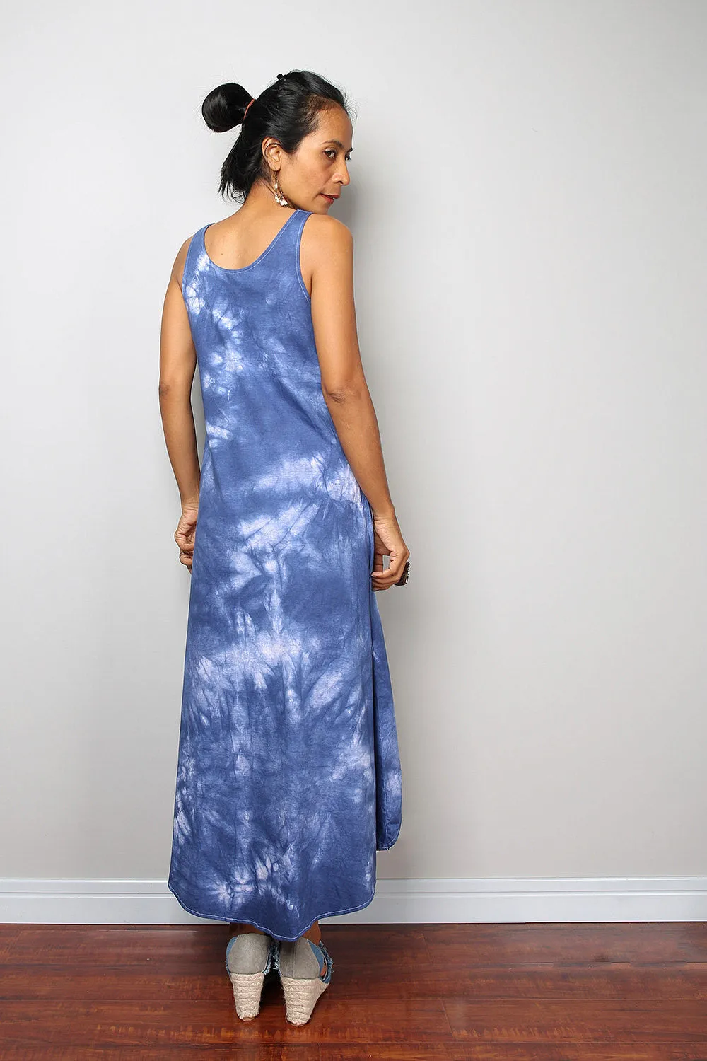 Halter Dress - White and Blue Summer Dress - Hand Dyed Dress : Tie Dye Collection