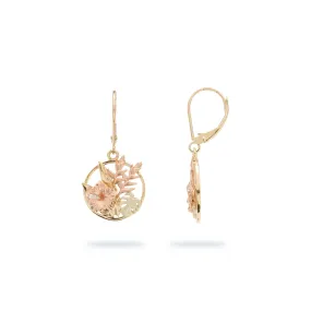 Hawaiian Gardens Hibiscus Earrings in Tri Color Gold with Diamonds - 15mm