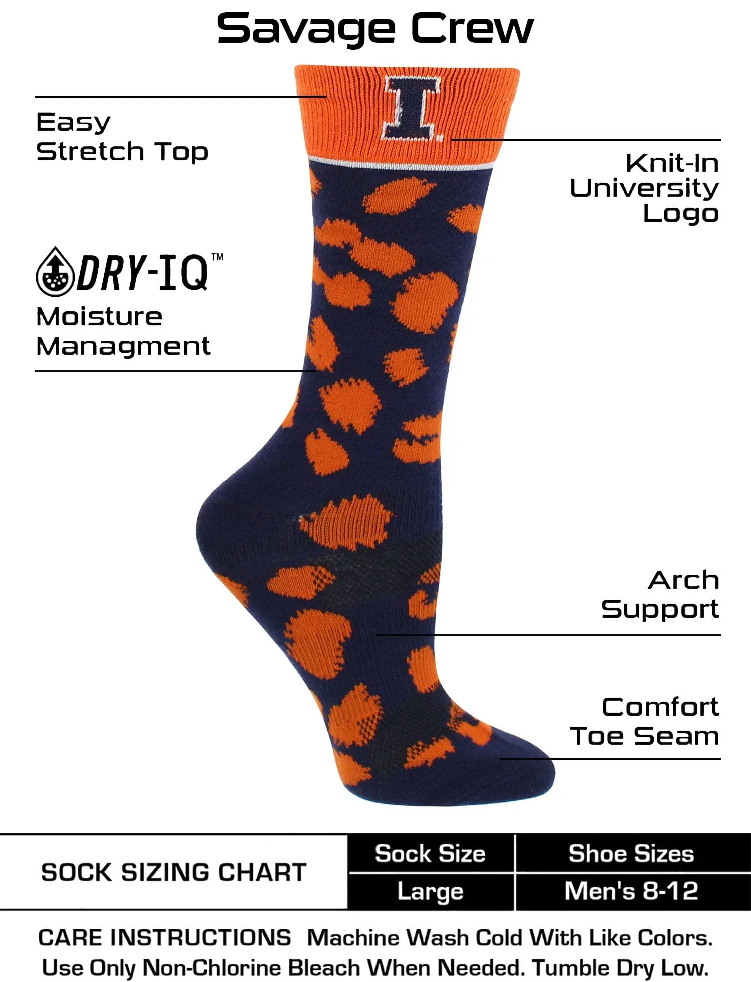 Illinois Fighting Illini Socks Womens Savage Crew Socks