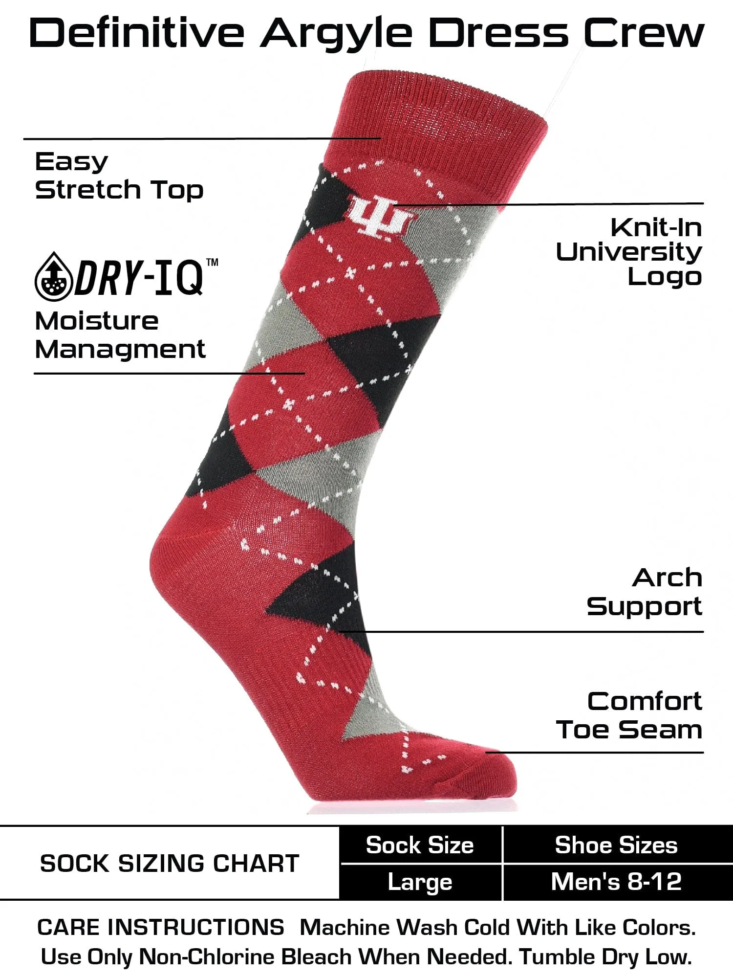 Indiana Hoosiers Argyle Dress Socks NCAA Fanwear Crew Length