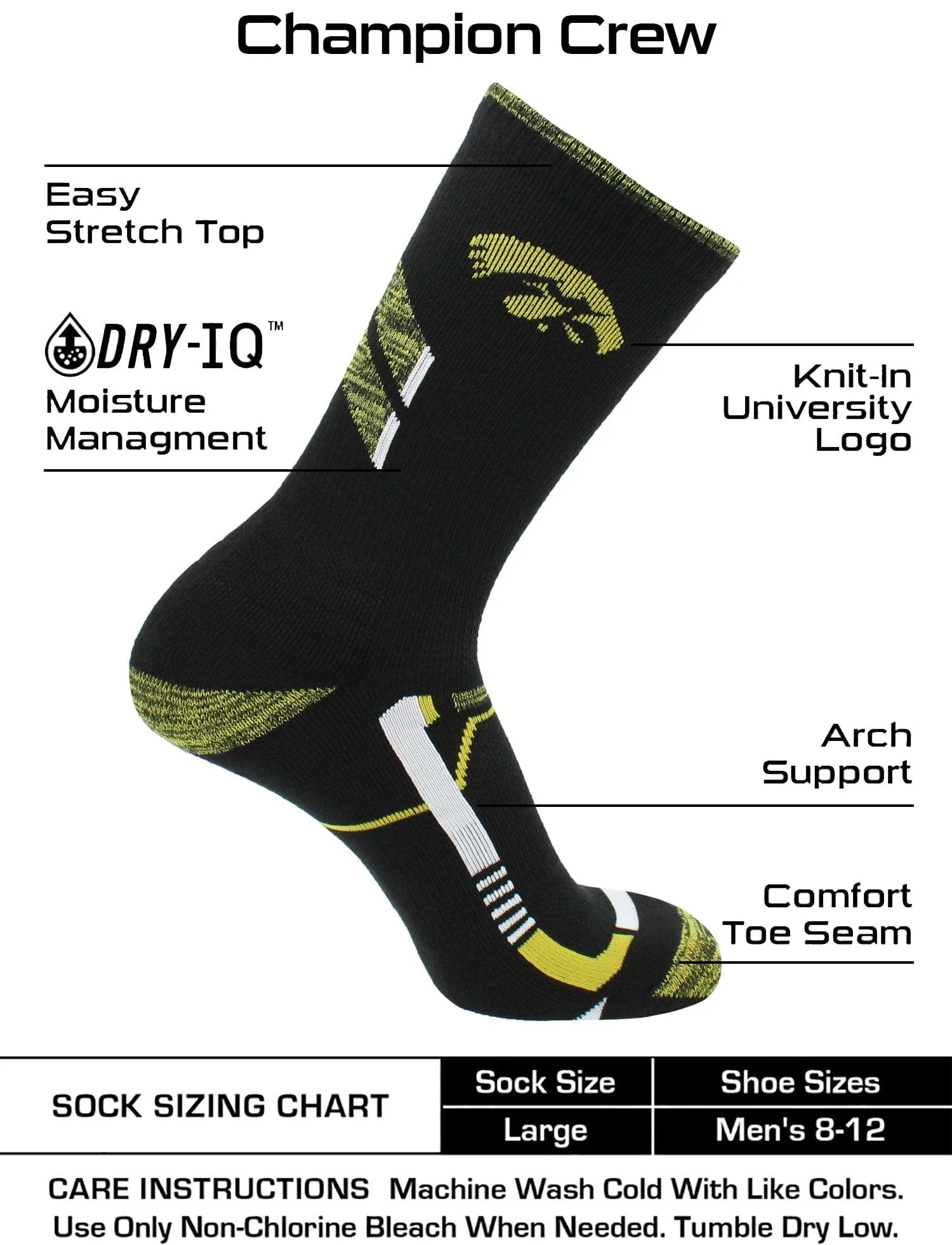 Iowa Hawkeyes Socks University of Iowa Hawkeyes Champion Crew Socks