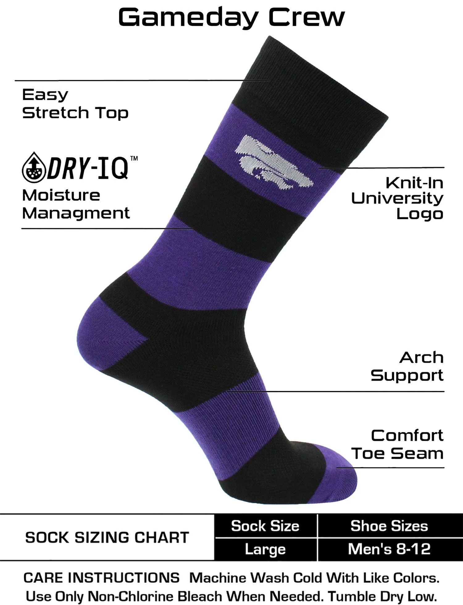 Kansas State Wildcats Socks Game Day Striped Crew Socks