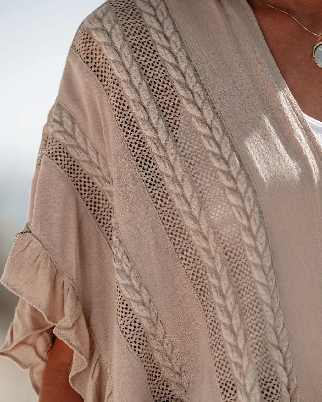 Latte Open Front Textured Kimono