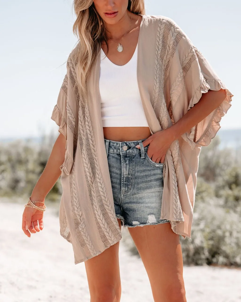 Latte Open Front Textured Kimono