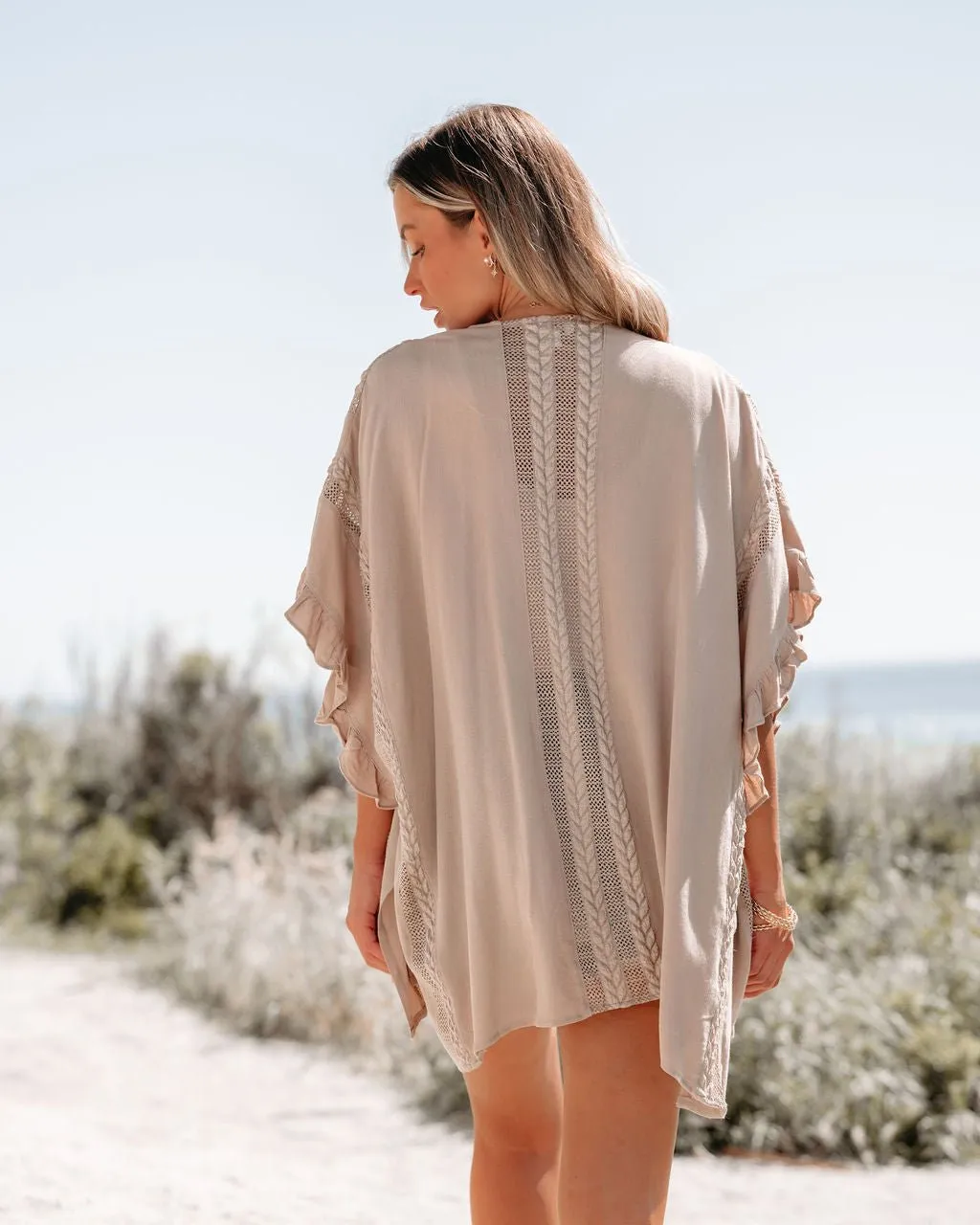 Latte Open Front Textured Kimono