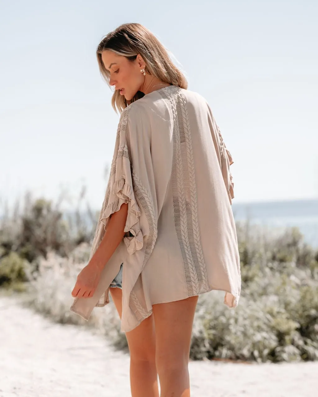 Latte Open Front Textured Kimono