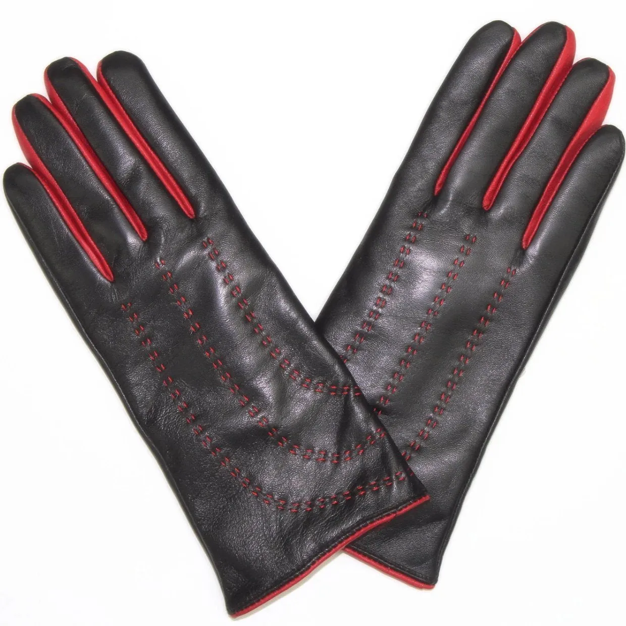 Leather Glove with Contrast Red Stitch