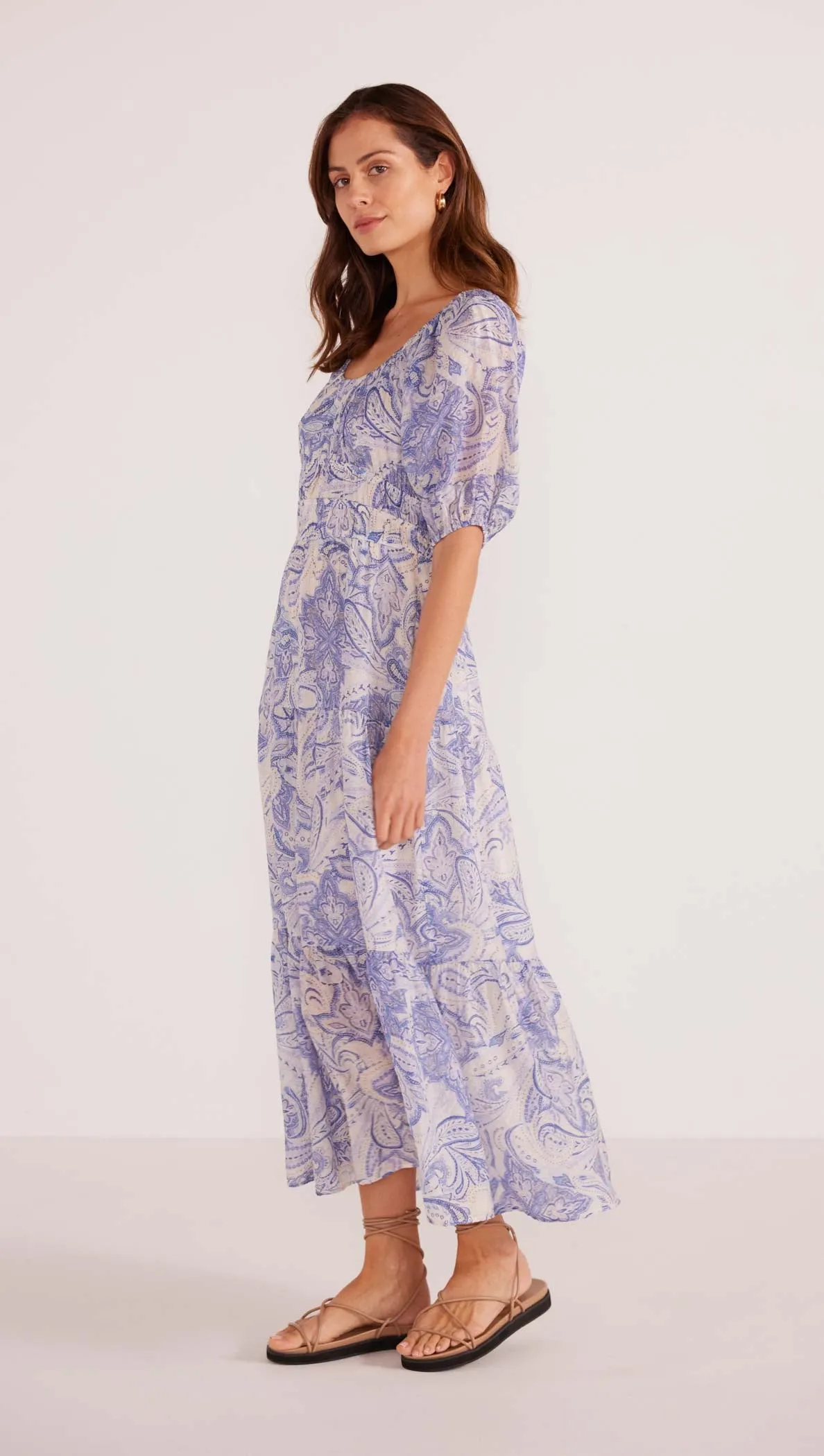 Lola Tiered Midi Dress | Blue Paisley