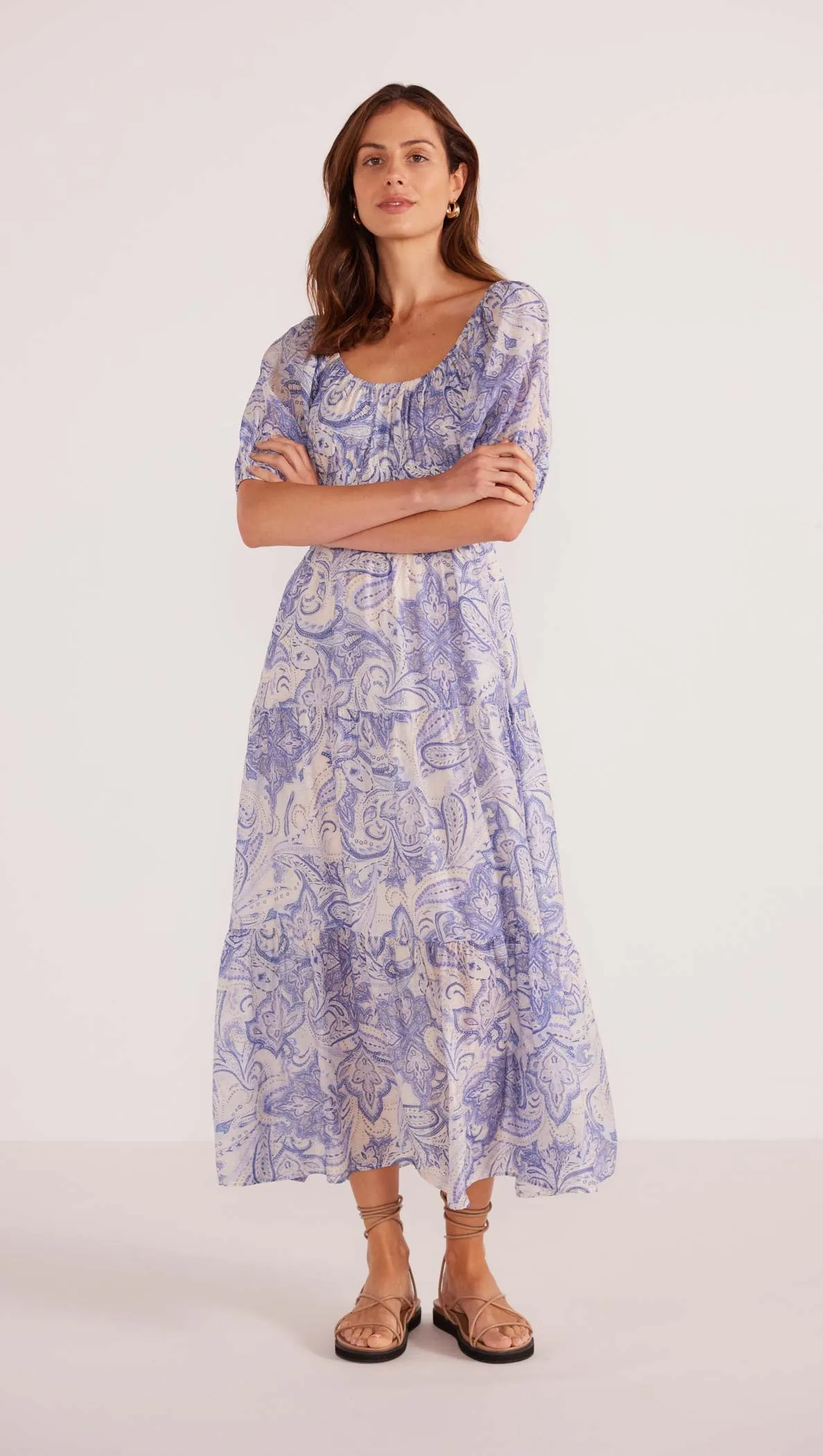 Lola Tiered Midi Dress | Blue Paisley