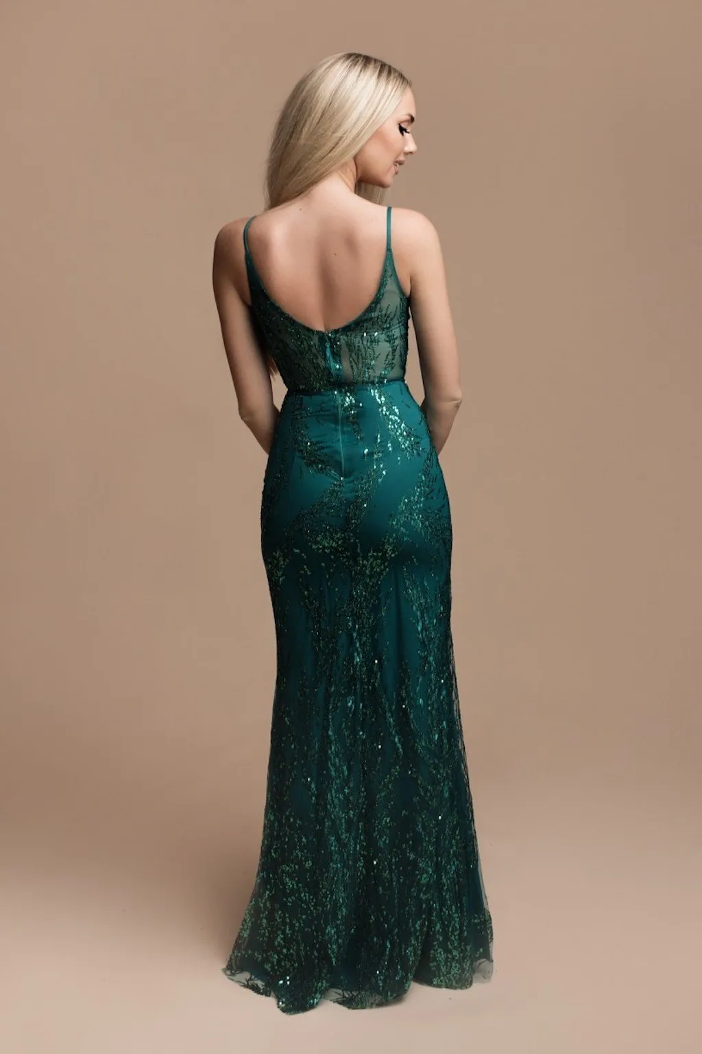 Long Sequin Prom Dress with Spaghetti Straps