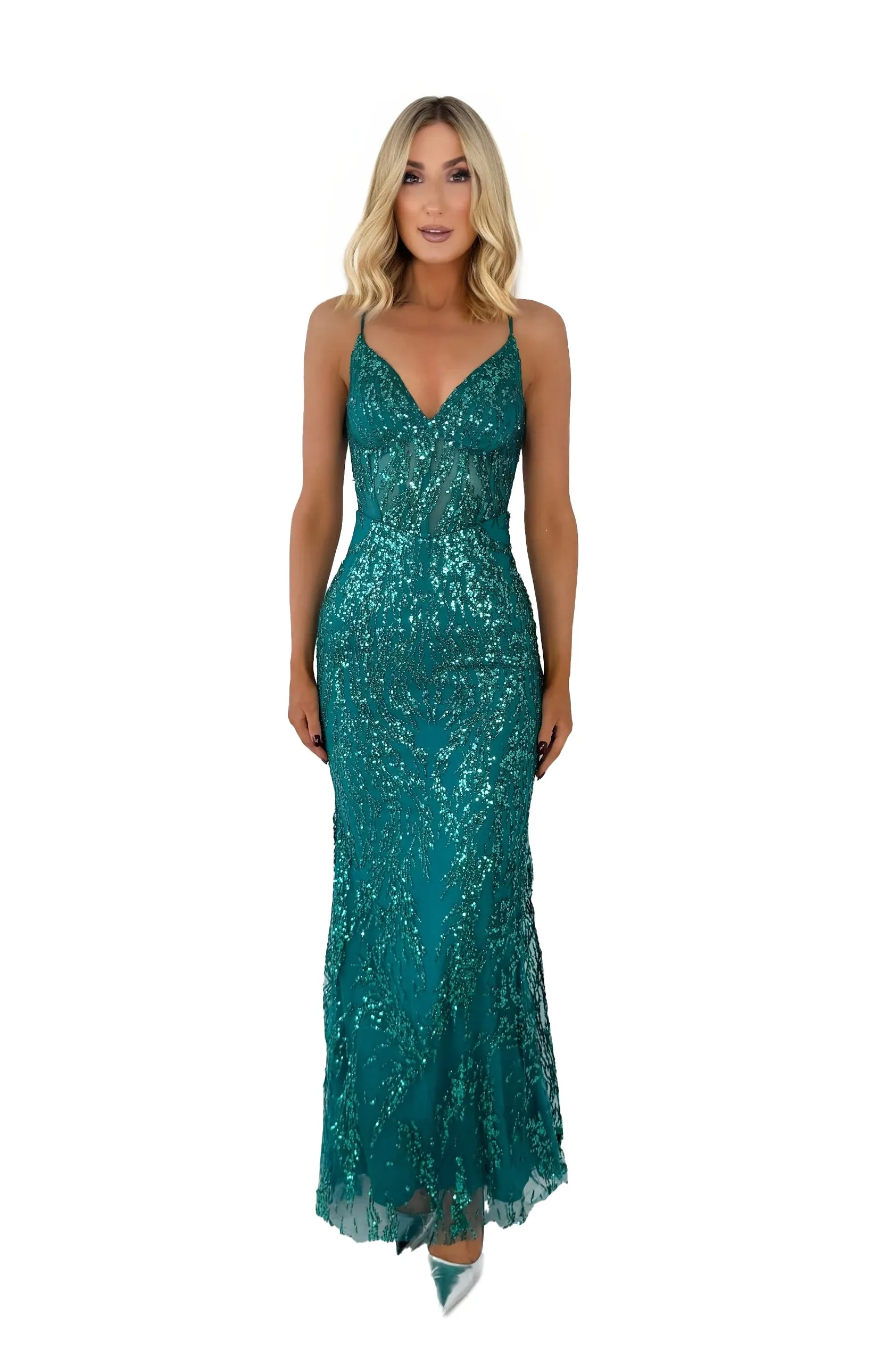 Long Sequin Prom Dress with Spaghetti Straps