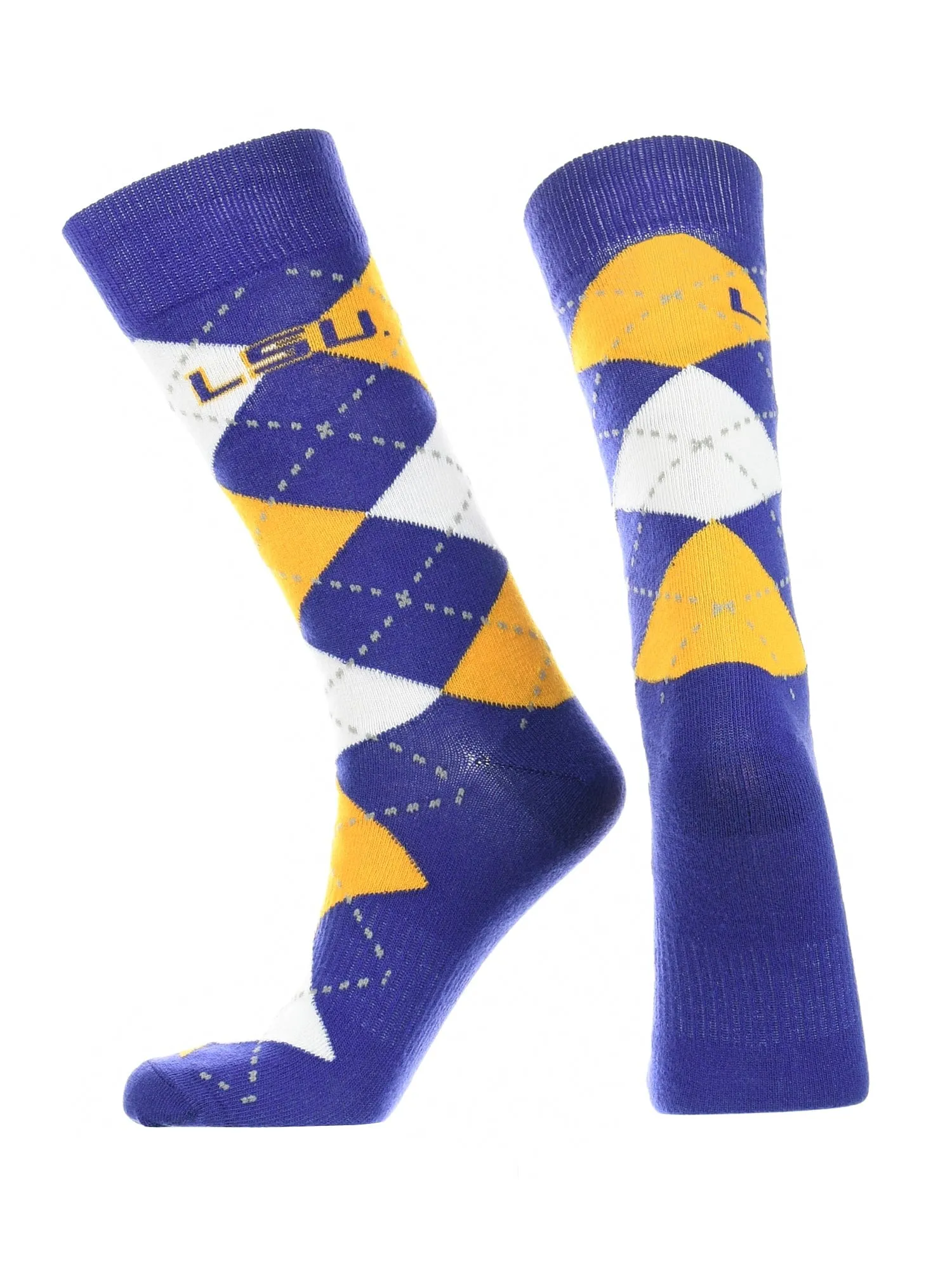 LSU Tigers Argyle Dress Socks NCAA Fanwear Crew Length