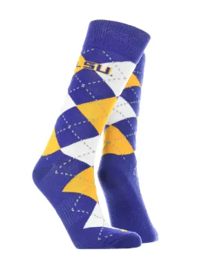 LSU Tigers Argyle Dress Socks NCAA Fanwear Crew Length