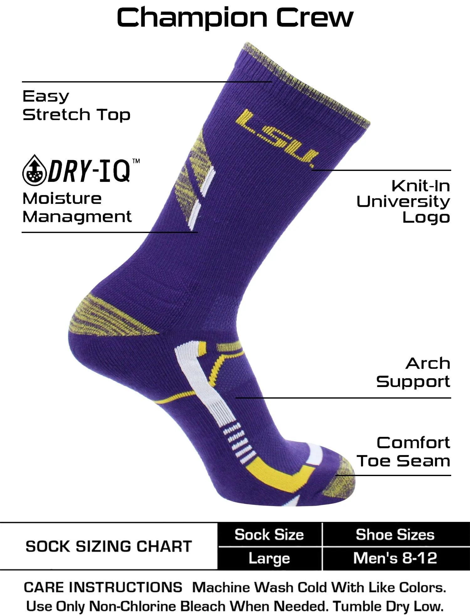 LSU Tigers Socks Louisiana State University Tigers Champion Crew Socks