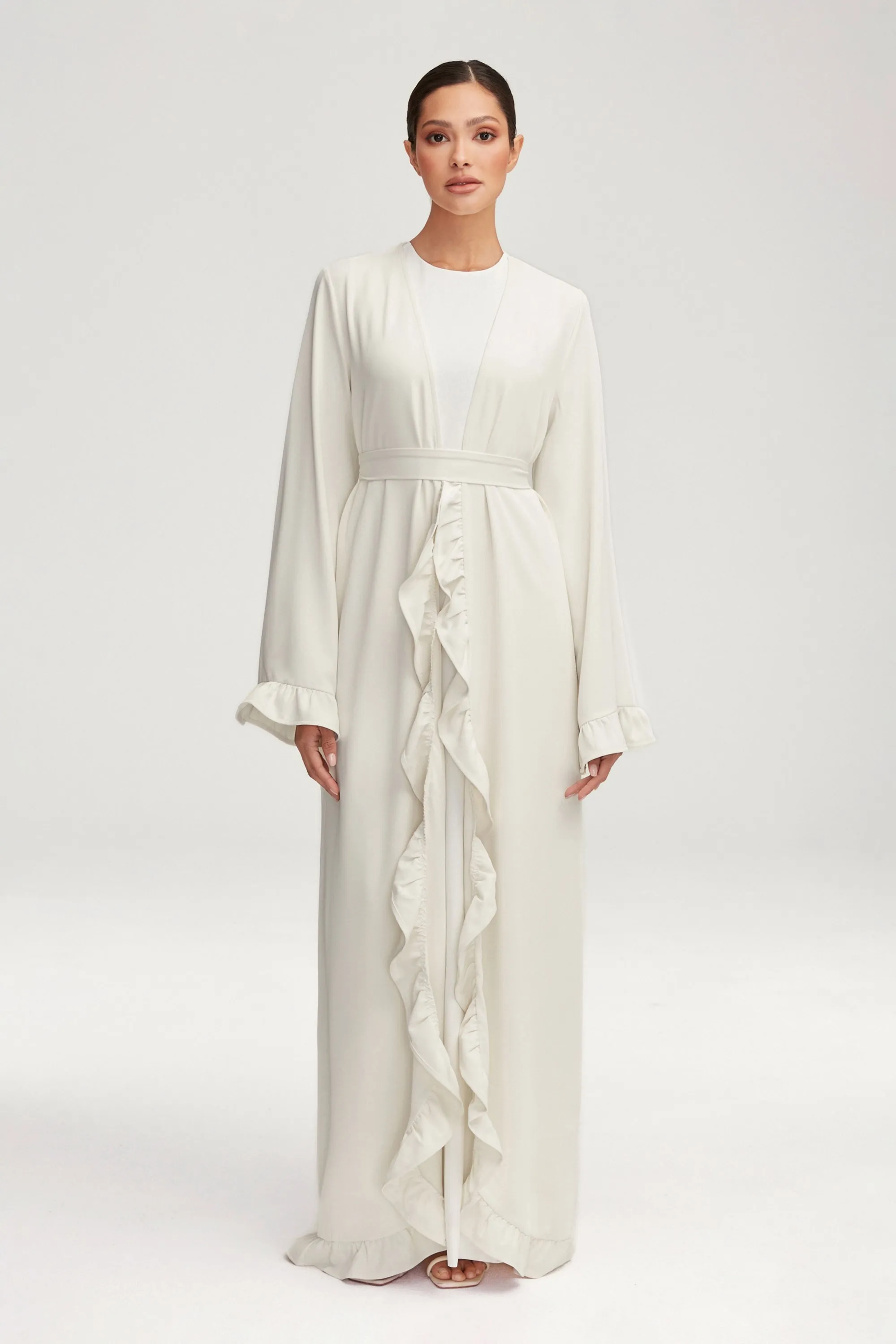 Mariam Ruffle Open Abaya - White