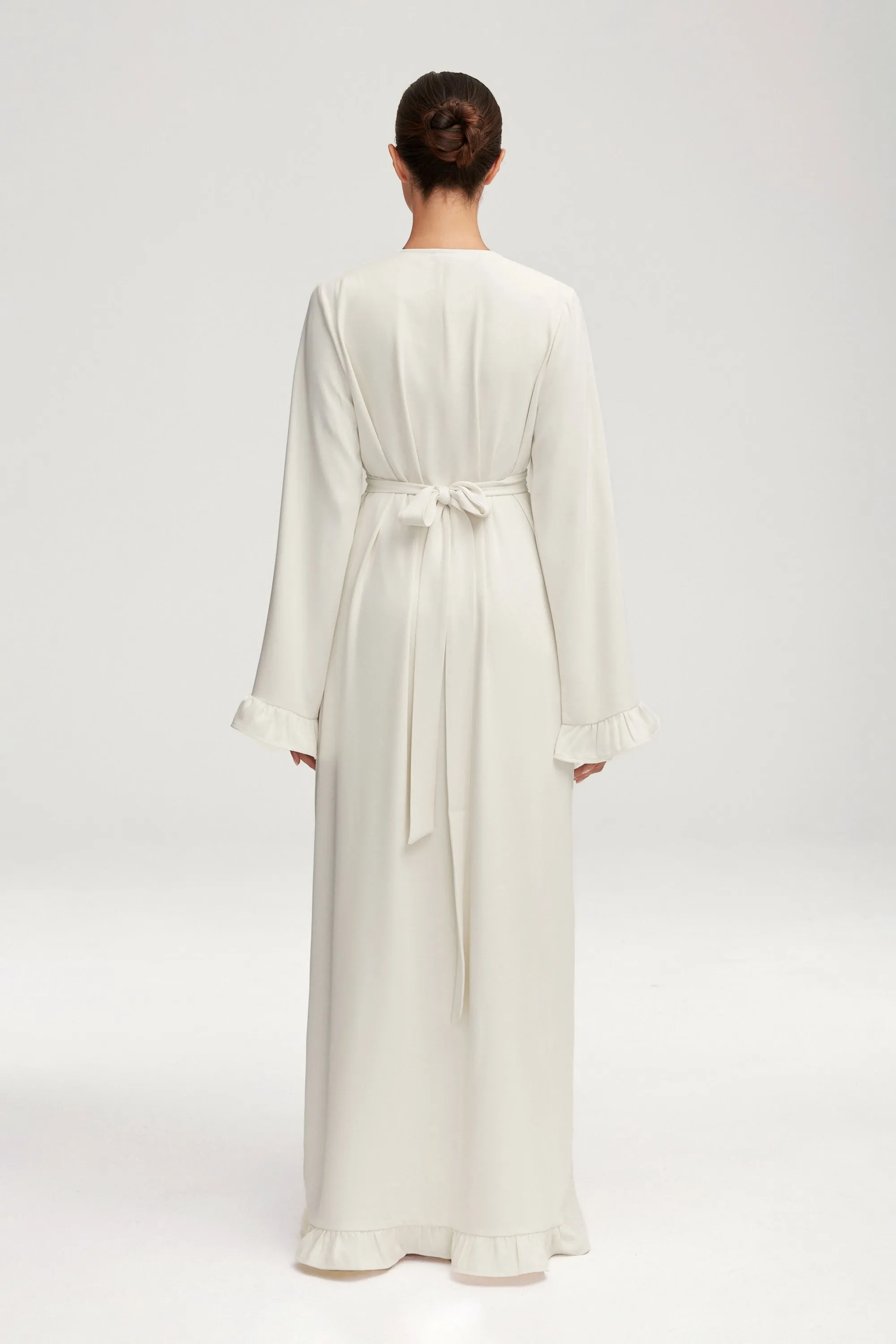 Mariam Ruffle Open Abaya - White