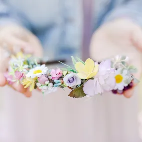 Meadow flower headband with daisies Wildflowers hairband Bridal headpiece Pastel accessories Summer flower headpiece Colourful Magaela