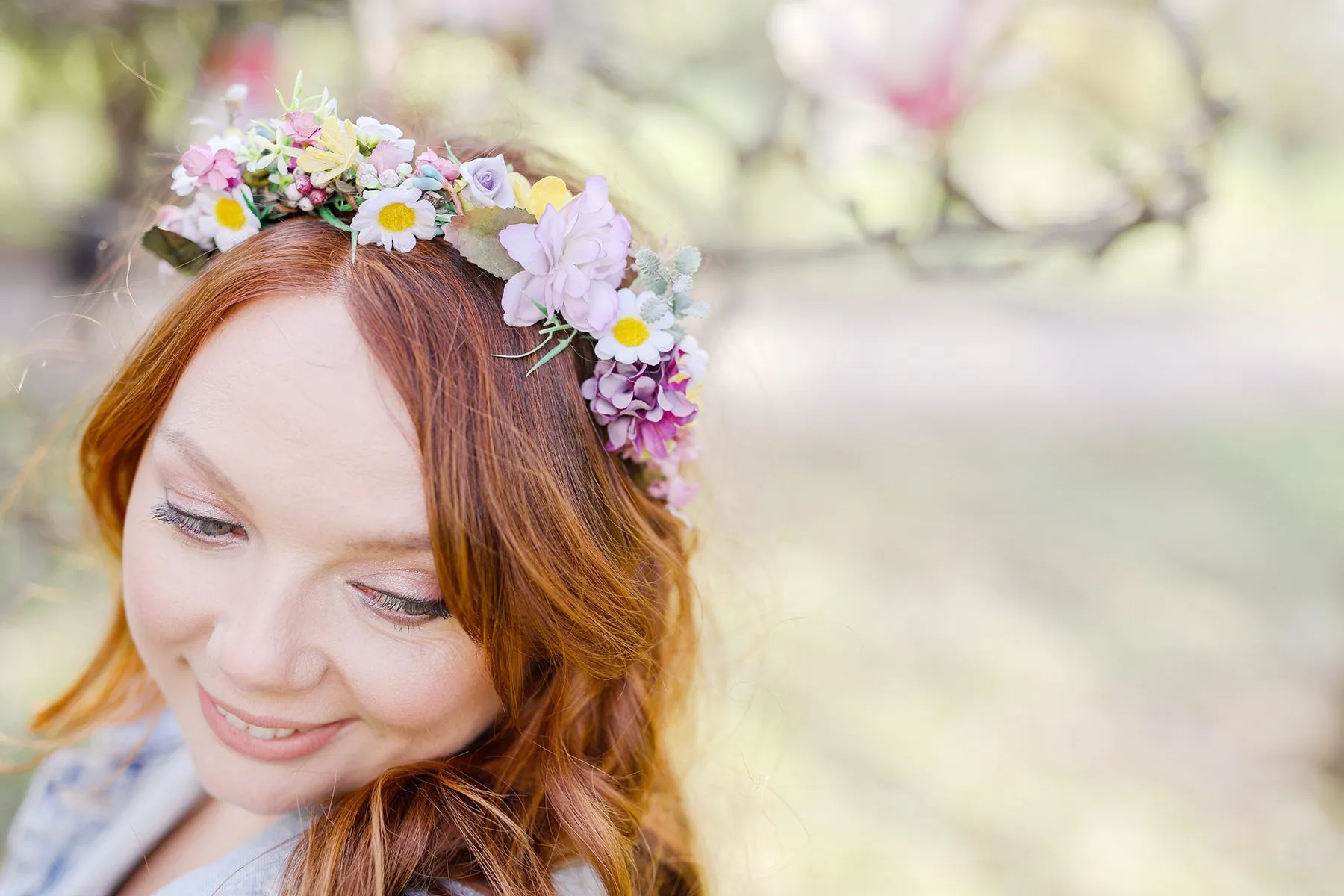 Meadow flower headband with daisies Wildflowers hairband Bridal headpiece Pastel accessories Summer flower headpiece Colourful Magaela