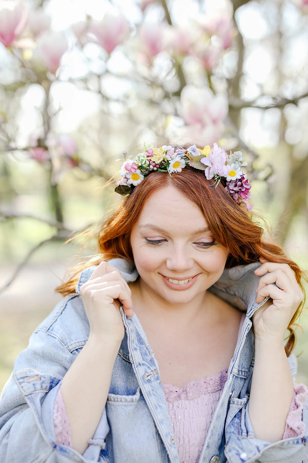 Meadow flower headband with daisies Wildflowers hairband Bridal headpiece Pastel accessories Summer flower headpiece Colourful Magaela