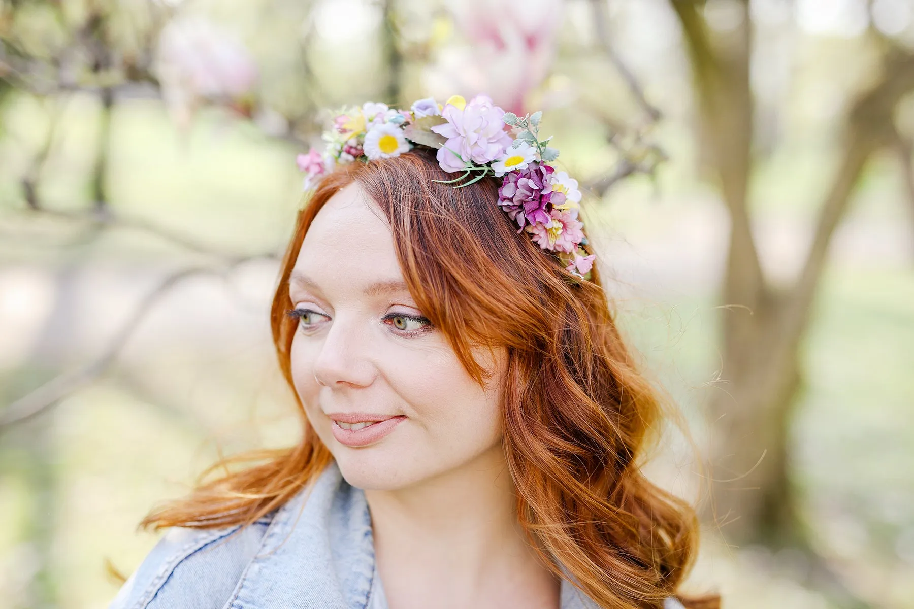 Meadow flower headband with daisies Wildflowers hairband Bridal headpiece Pastel accessories Summer flower headpiece Colourful Magaela