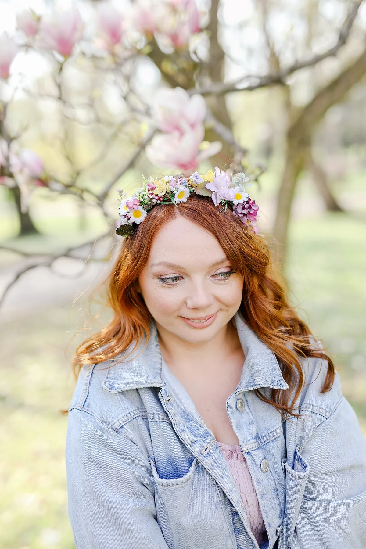 Meadow flower headband with daisies Wildflowers hairband Bridal headpiece Pastel accessories Summer flower headpiece Colourful Magaela