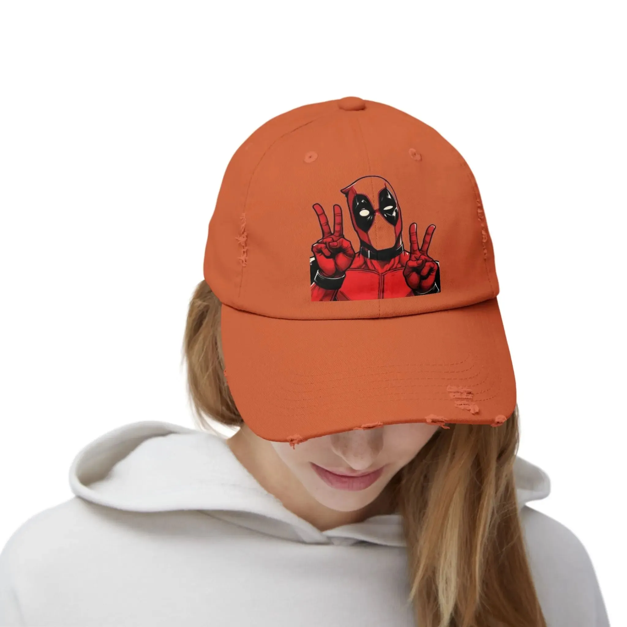 Mens and women Distressed Cap - Deadpool Peace Sign Hat