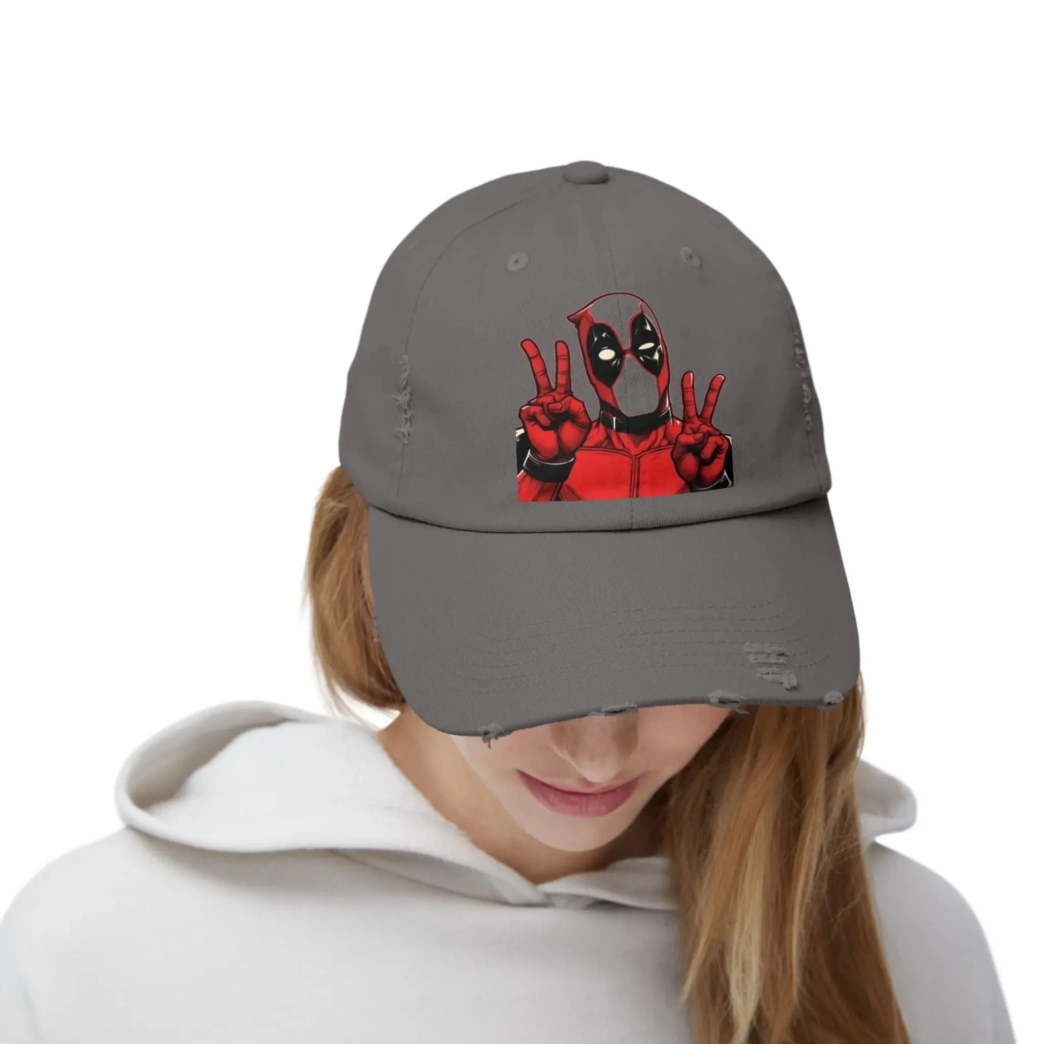 Mens and women Distressed Cap - Deadpool Peace Sign Hat