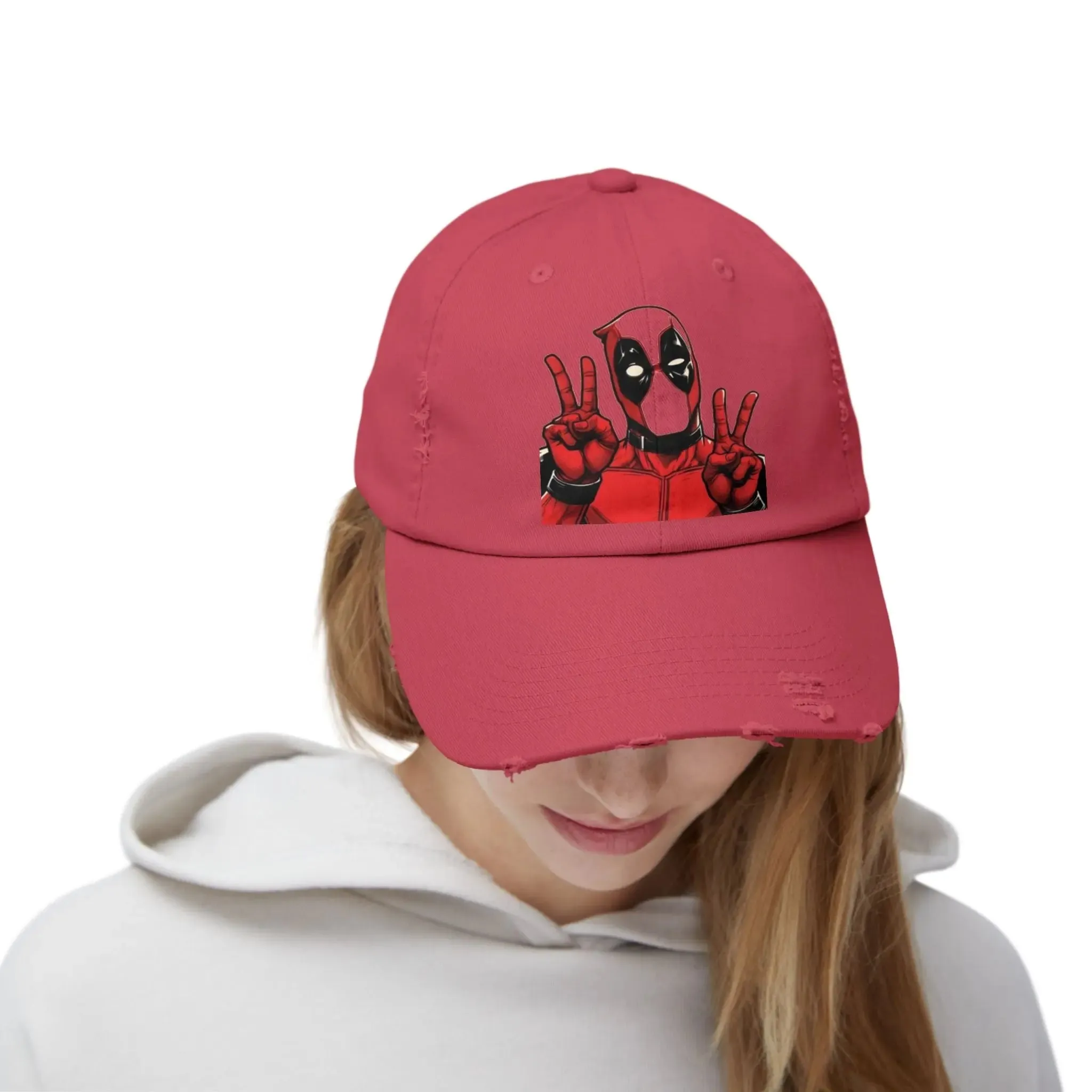 Mens and women Distressed Cap - Deadpool Peace Sign Hat