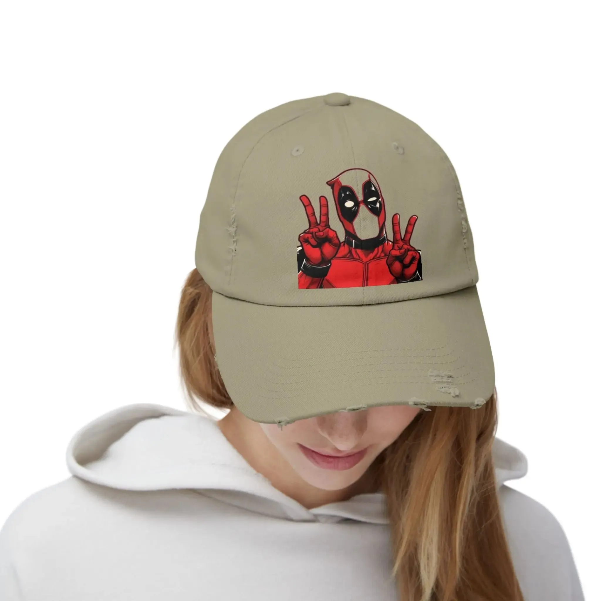 Mens and women Distressed Cap - Deadpool Peace Sign Hat