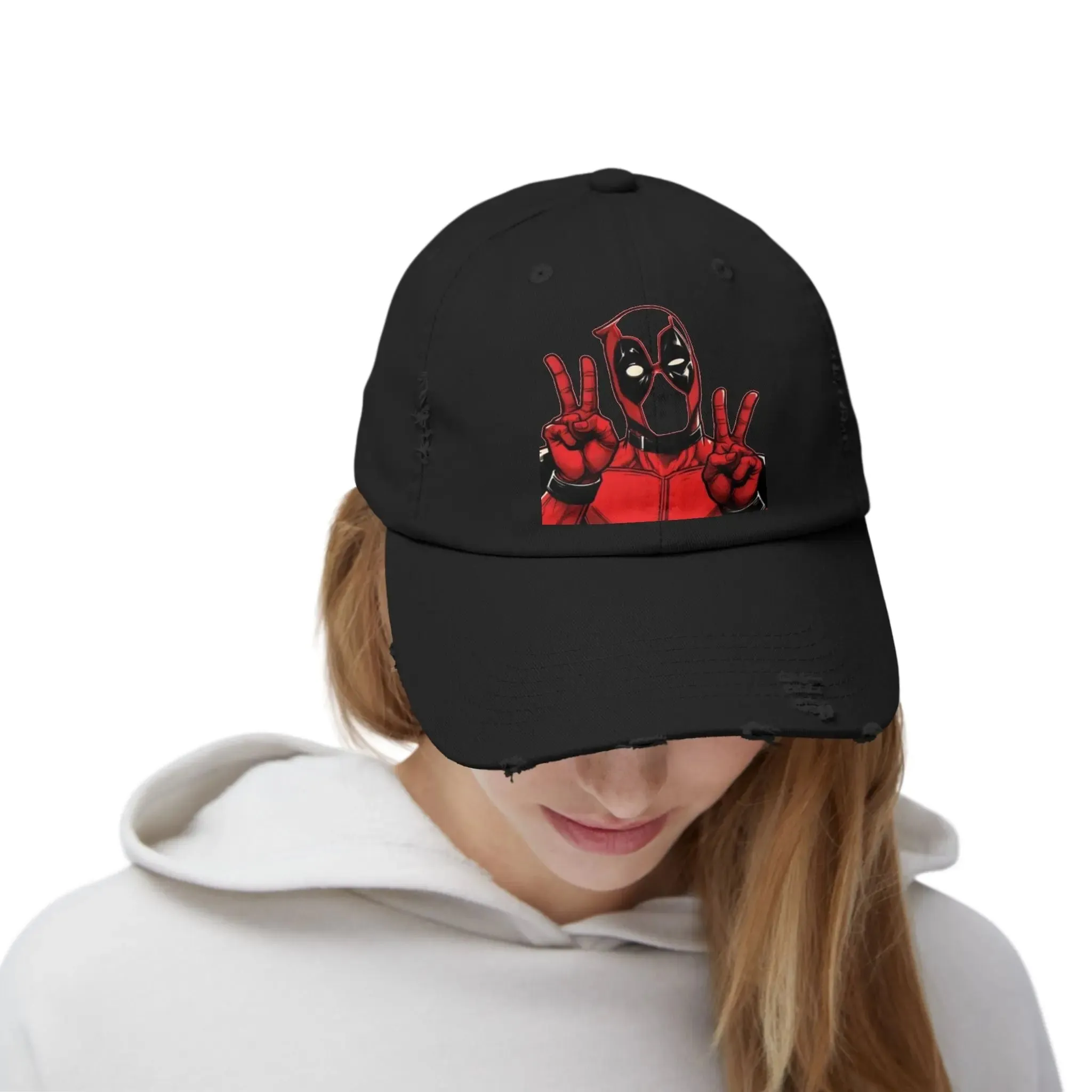 Mens and women Distressed Cap - Deadpool Peace Sign Hat