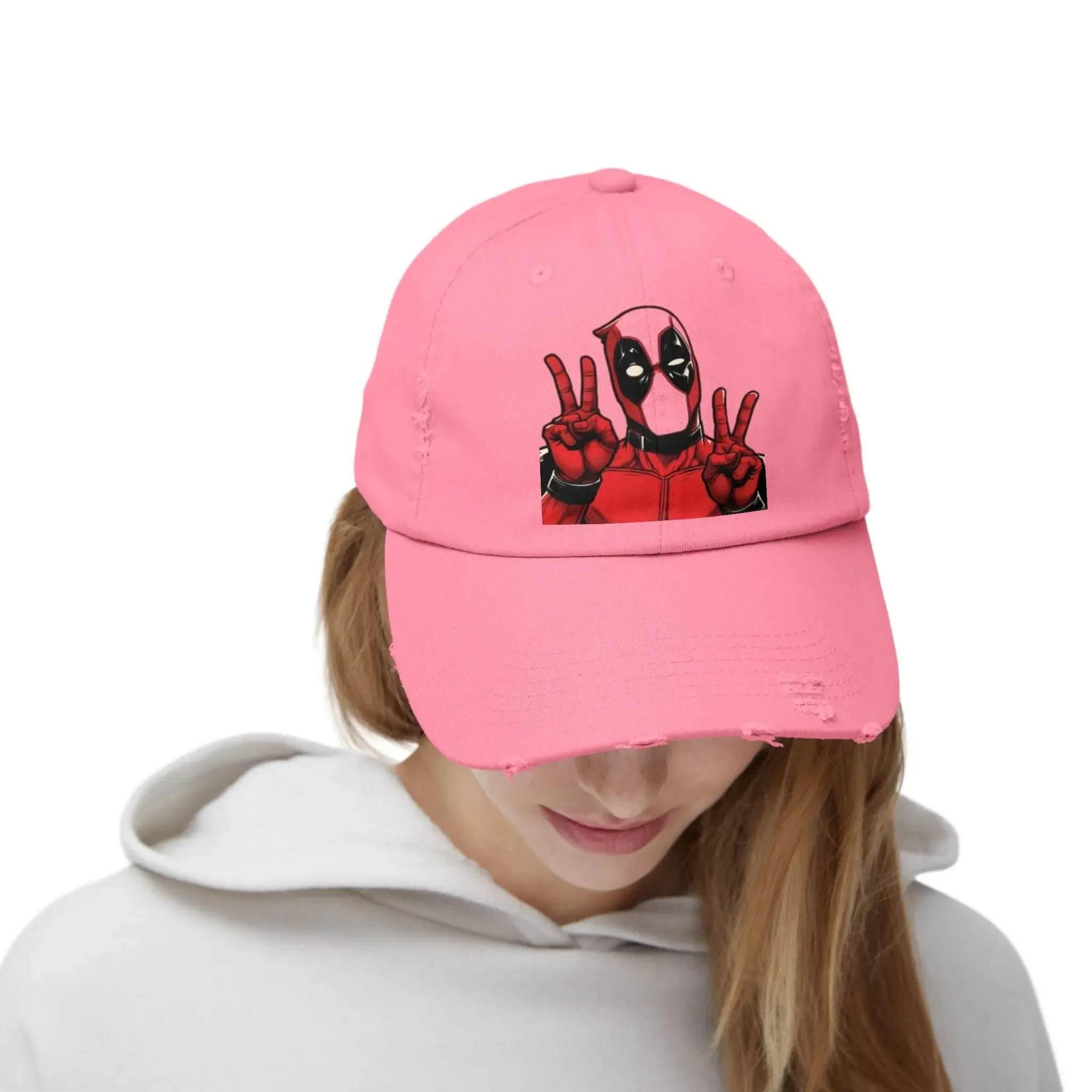 Mens and women Distressed Cap - Deadpool Peace Sign Hat