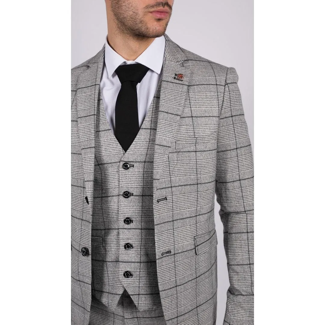 Mens Grey Check Black Tweed 3 Piece Suit Vintage Classic 1920s Wedding