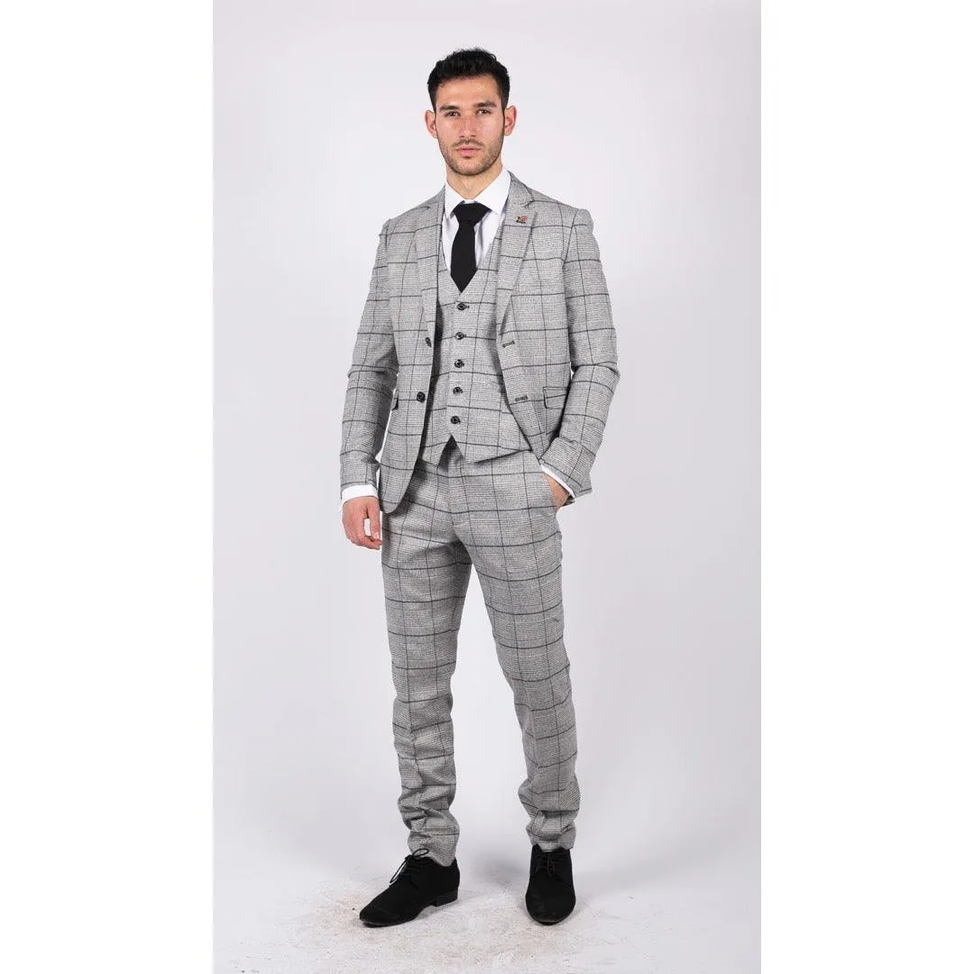 Mens Grey Check Black Tweed 3 Piece Suit Vintage Classic 1920s Wedding