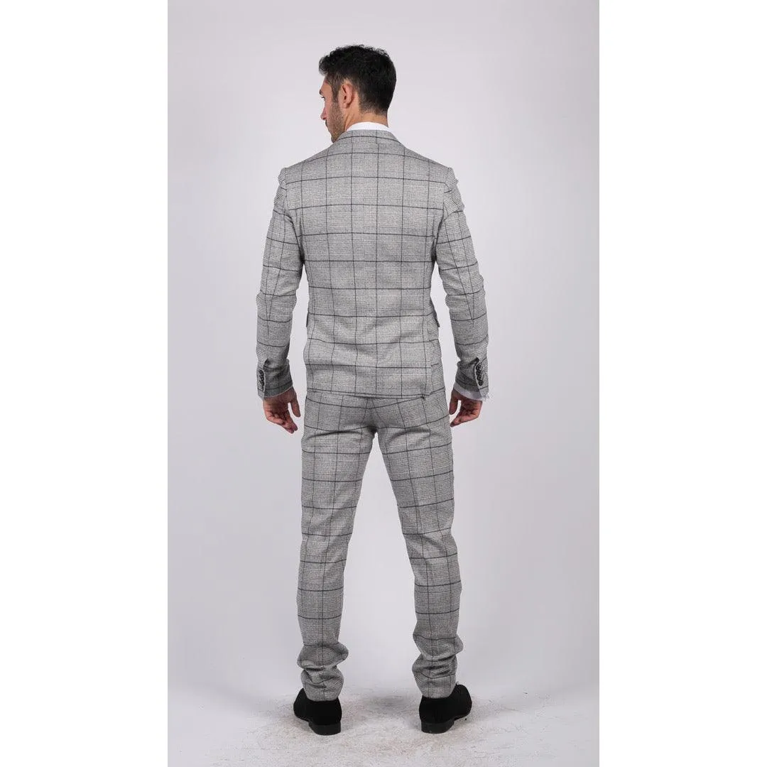 Mens Grey Check Black Tweed 3 Piece Suit Vintage Classic 1920s Wedding