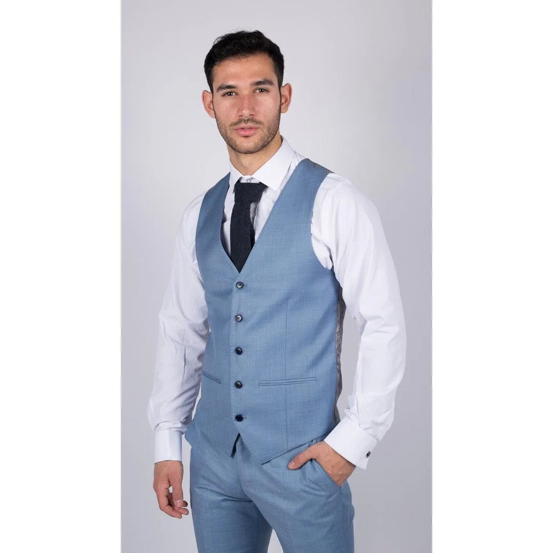 Mens Light Blue Sky 3 Piece Suit Classic Stitch Wedding Summer Prom Classic