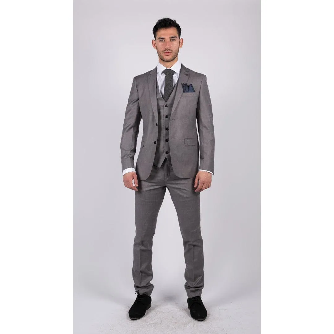 Mens Light Grey 3 Piece Suit Classic Stitch Wedding Summer Prom Classic Grooms