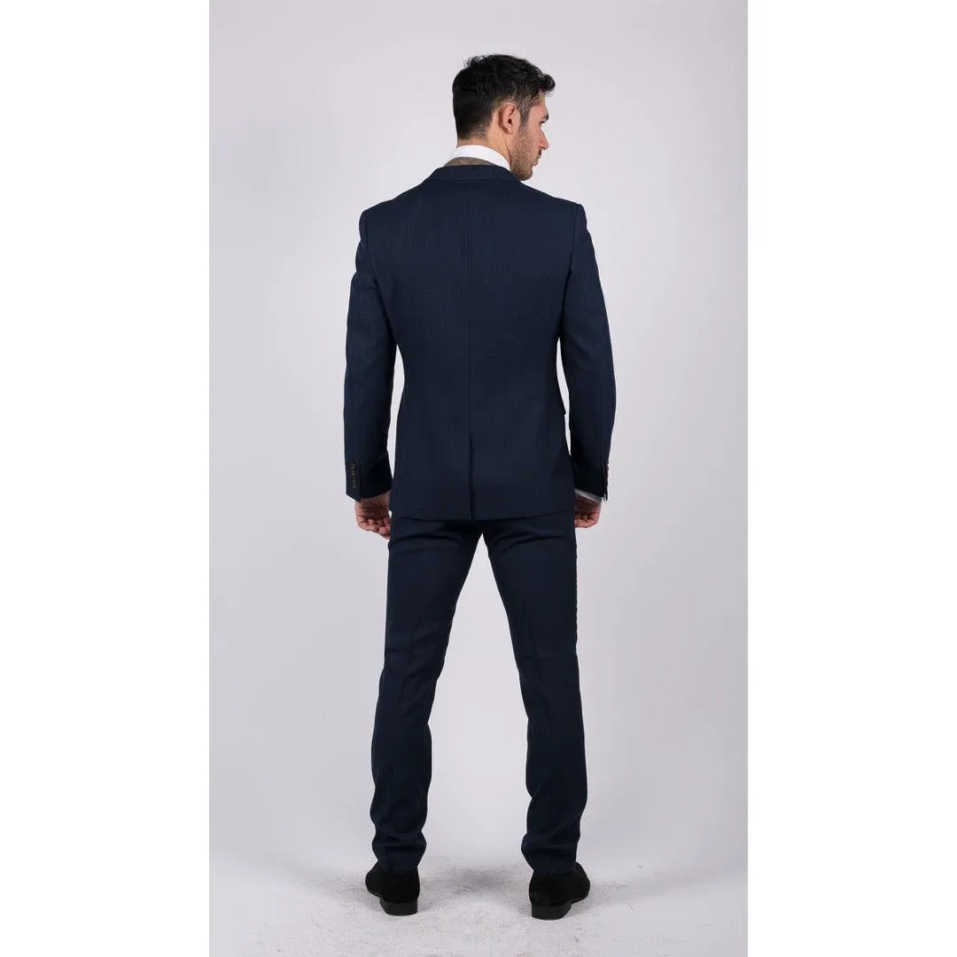 Mens Navy 3 Piece Suit Tailored Fit Smart Formal Classic Wedding Retro Vintage