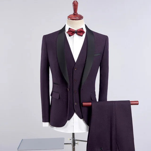 Men's Shawl Collar 3 Pieces Slim Fit Tuxedo Suit