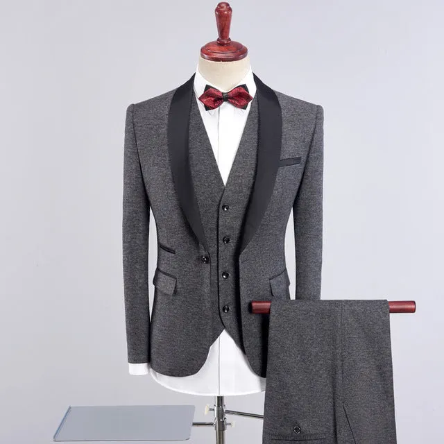 Men's Shawl Collar 3 Pieces Slim Fit Tuxedo Suit