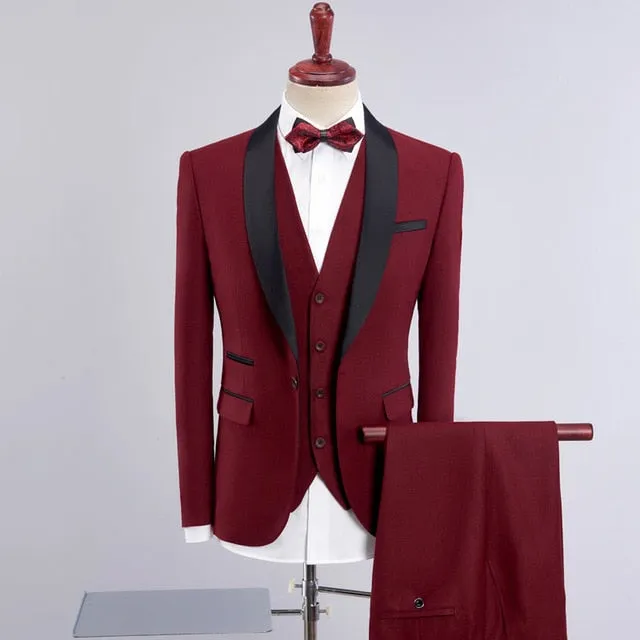 Men's Shawl Collar 3 Pieces Slim Fit Tuxedo Suit