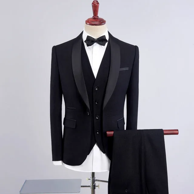 Men's Shawl Collar 3 Pieces Slim Fit Tuxedo Suit